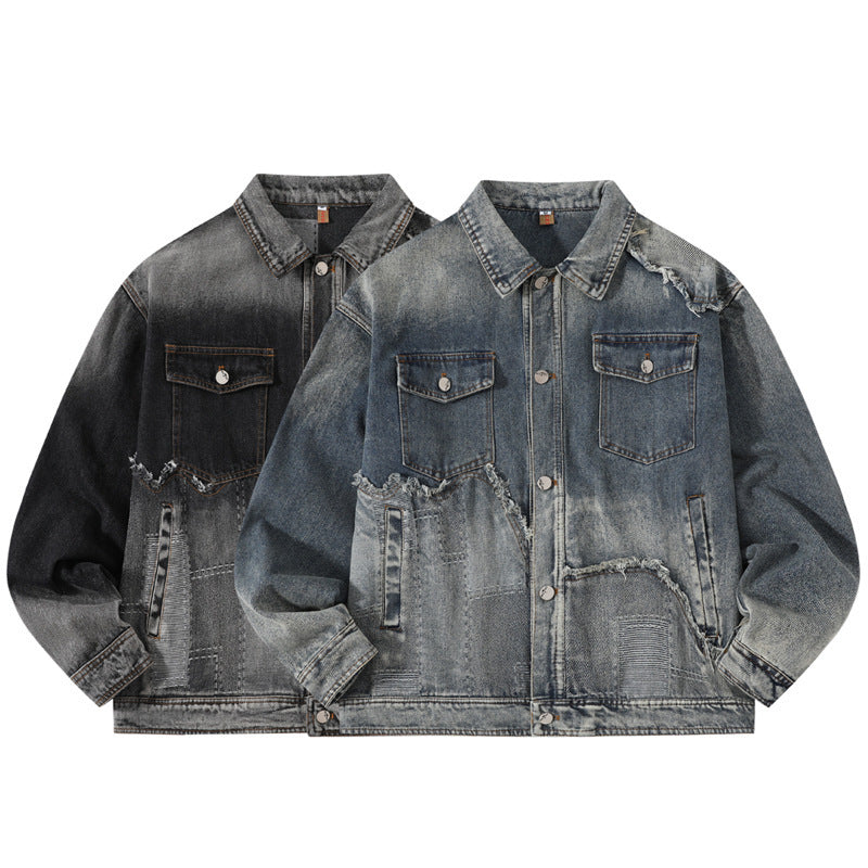 American Retro High Street Washed Destroyed Denim Jacket
