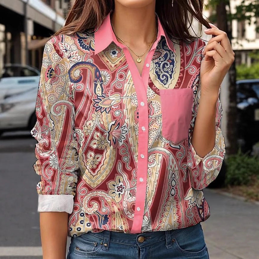 Vintage Floral Pattern Long Sleeve Women's Shirt