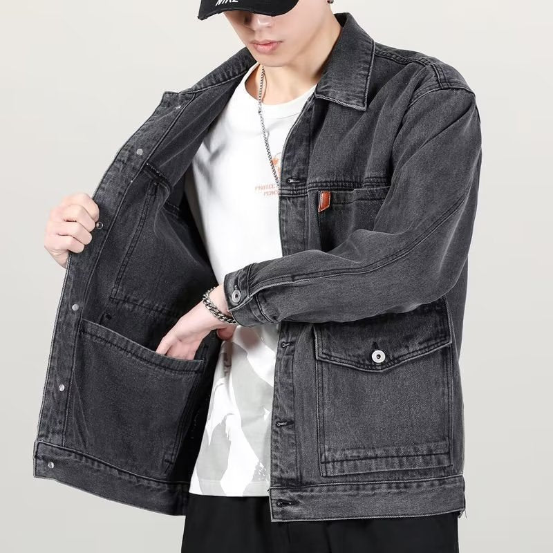 Fashion Smoky Gray Vintage Denim Jacket Men