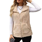 Loose Zip Diamond Lattice Coat Plush Vest