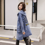 Letter Embroidered Hooded Western Style Denim Jacket