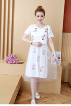 Summer Korean Fashion Mid-Length Short-Sleeved Fake Two-Piece Breastfeeding Plus Size Dress