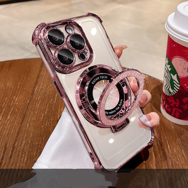 Applicable To 15 Phone Case Iphone16 Glitter Folding Bracket Protective Cover Drop-resistant