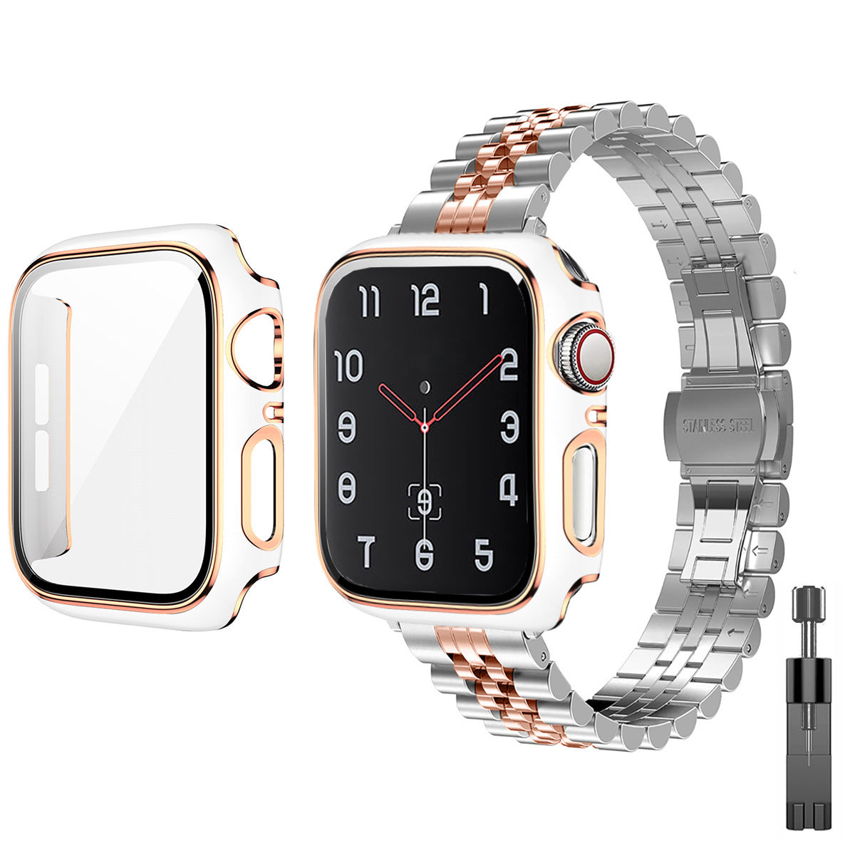 Stainless Steel Metal Five-bead Strap Double Color Shell Watchband Suit