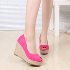High Heel Peep Toe Wedge Thick Bottom Shallow Mouth Muffin Thick Heel Tide Pumps