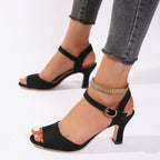 European And American Style Simple Fashion One-word Buckle High Heel Sandals For Women