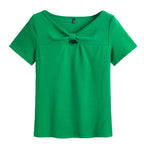 Women's Korean-style Slim-fit Cotton Short-sleeved Hollow-out Chest Bow