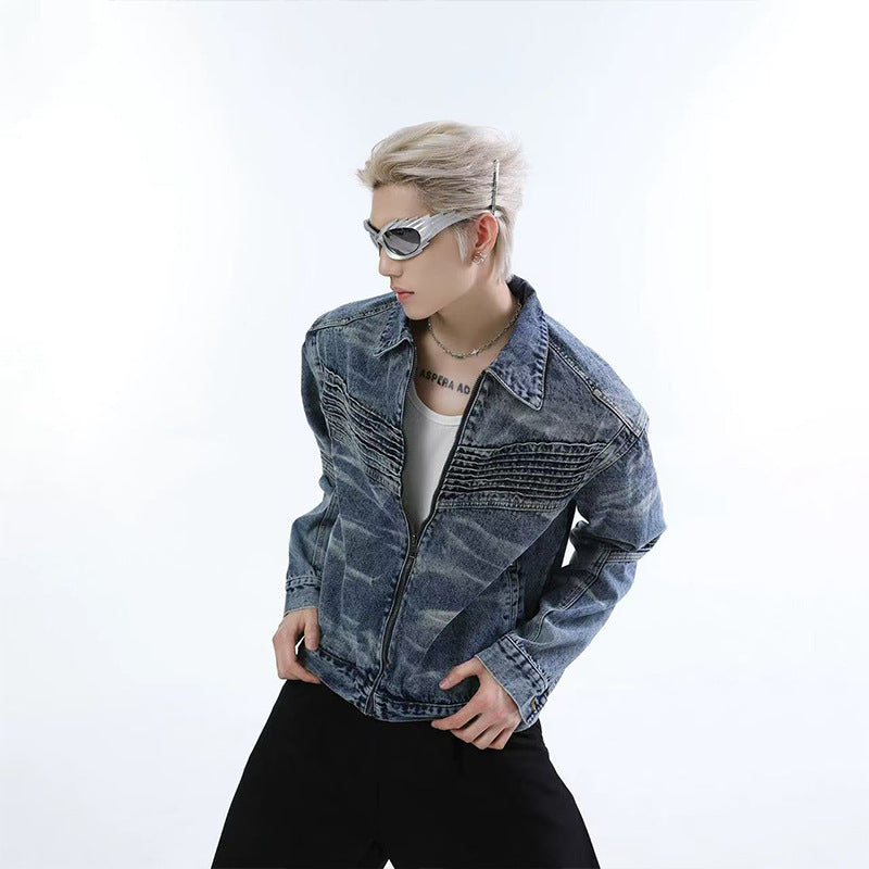 Men's Three-dimensional Split Washed Vintage Denim Jacket