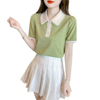 Polo Collar Short Sleeve T-shirt Women