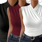 Women's Fashion Summer Solid Color Crisscross Pleated Sleeveless Tank Top 3PC Set