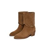 Matte Cowhide Western Denim Pointed-toe Short Tube Boots Fashion Boots Pile Style Boots All-matching