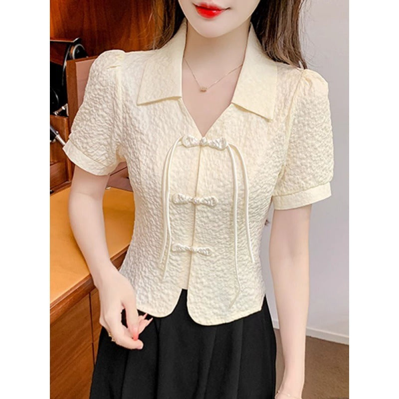 Retro Short Sleeve Chiffon Shirt For Women Summer