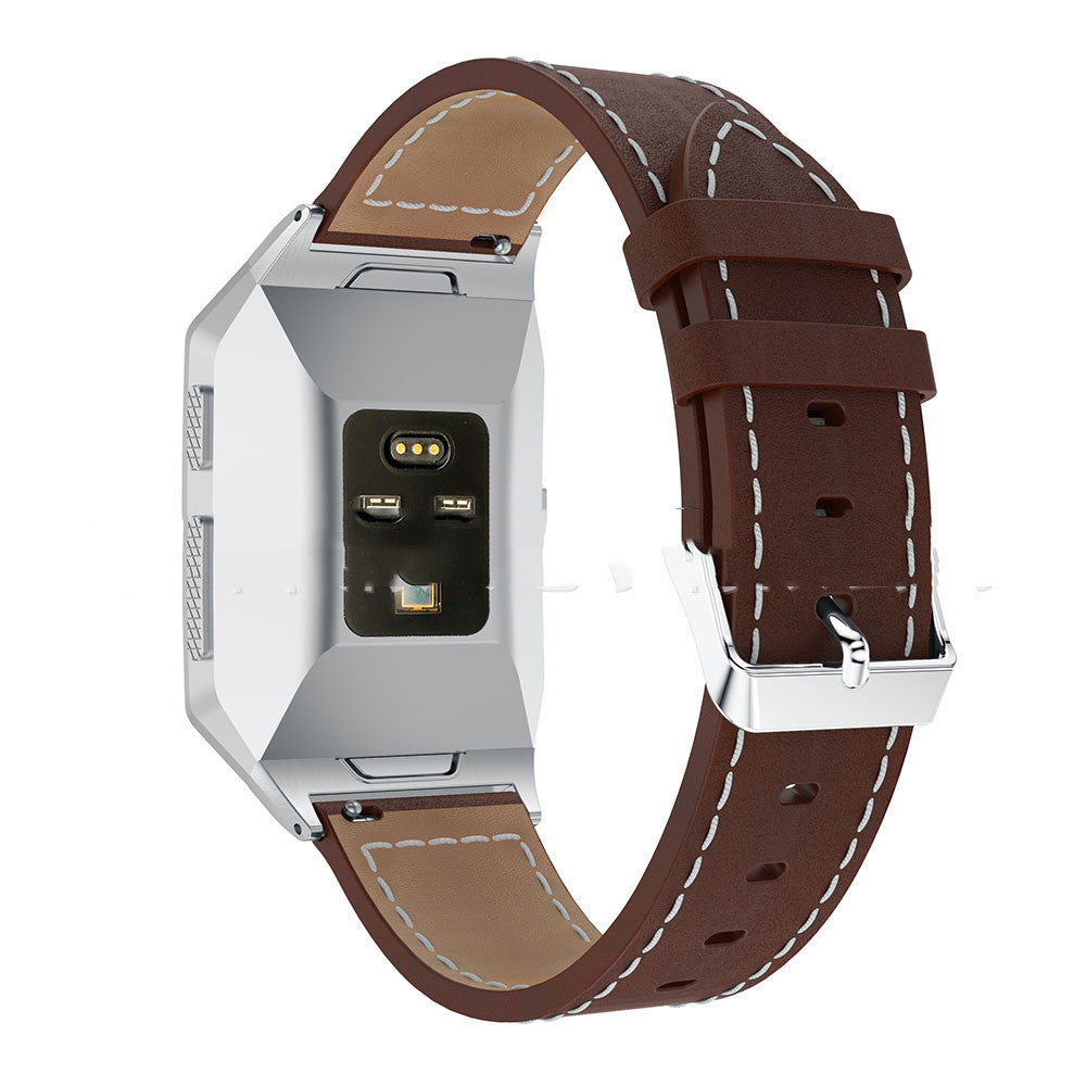 Smart Watch Pointed White Line Leather Strap
