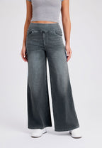 New Plus Size Women's High Waist Flared Jeans With Multiple Pockets, Straight Loose Fit, Distressed Casual Denim Pants