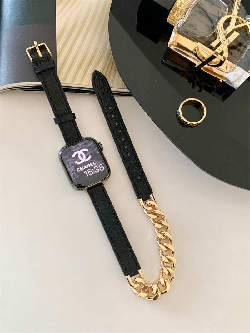 High-grade Classic Style Black Gold Series Applicable Watch Leather Metal Strap