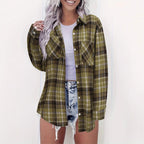 Stylish Loose Plus Size Plaid Shirt For Women