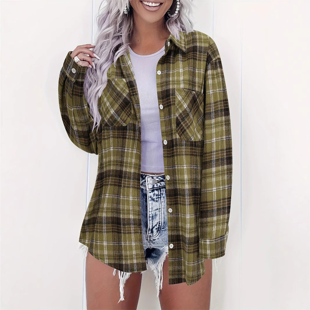 Stylish Loose Plus Size Plaid Shirt For Women