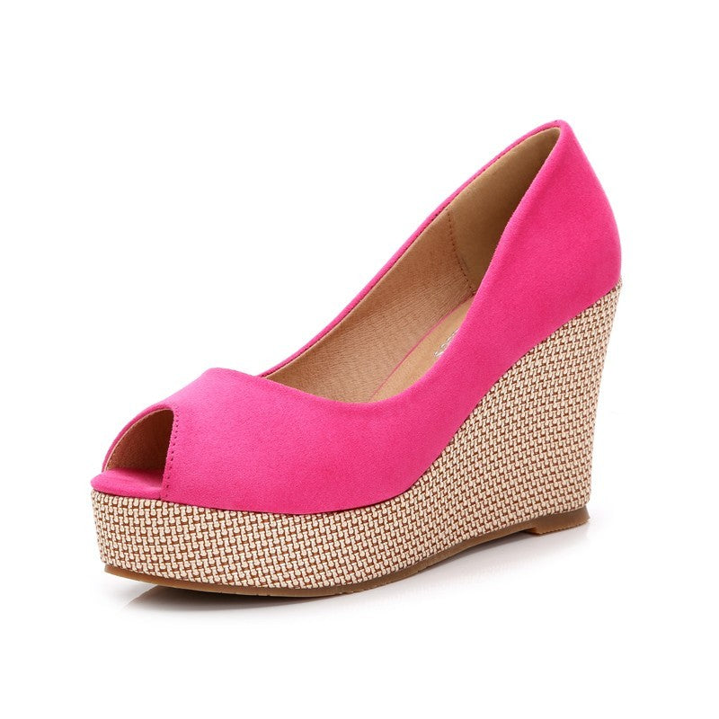 High Heel Peep Toe Wedge Thick Bottom Shallow Mouth Muffin Thick Heel Tide Pumps