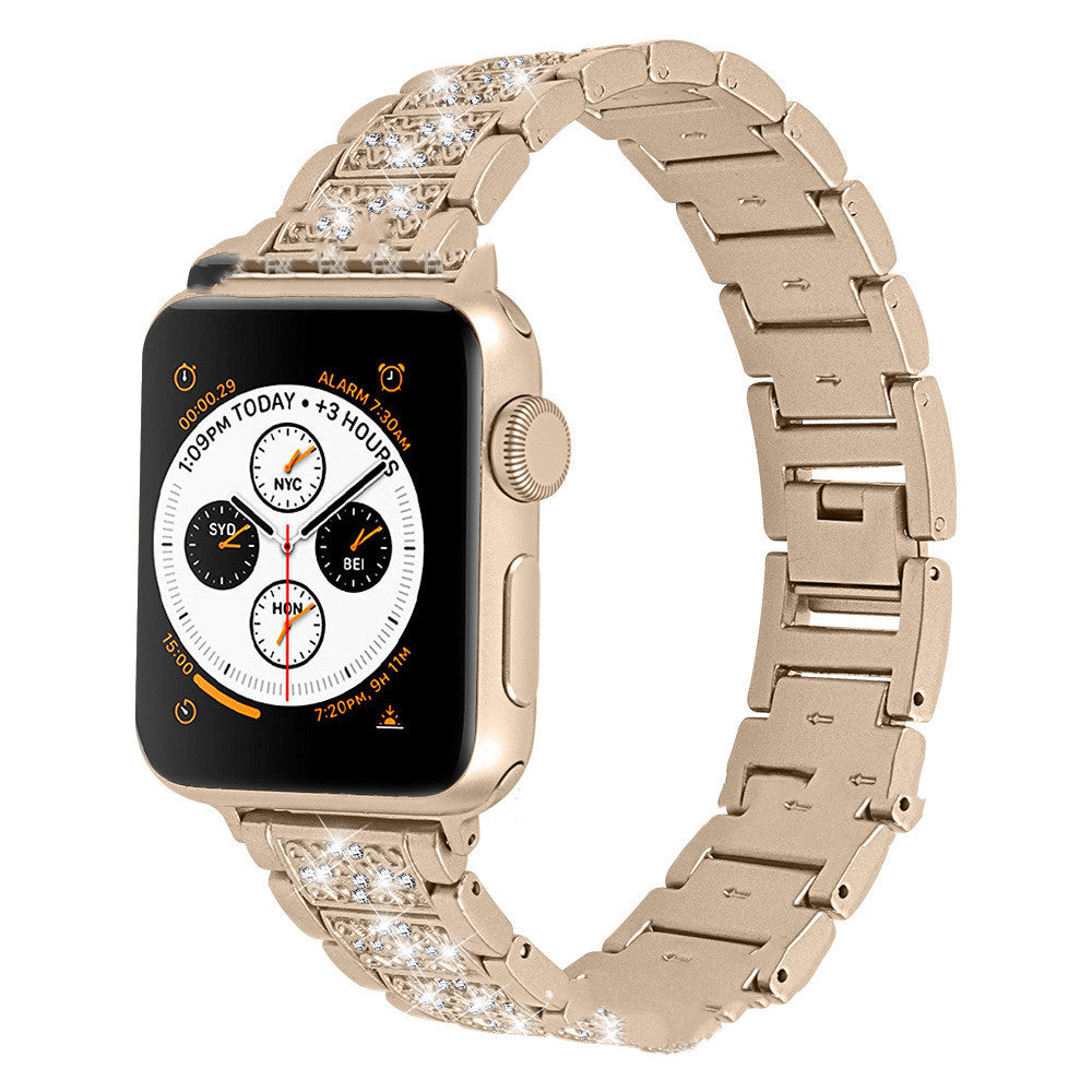 Smart Watch Diamond Three Beads Full Diamond Solid Chain Watch Strap