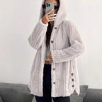 Women's Solid Color Long Sleeve Hooded Loose Plush Coat
