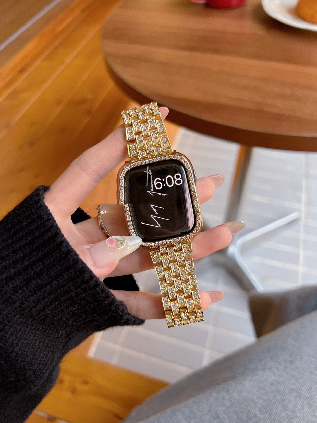 Neutral Diamond Set Metal Stainless Steel Strap