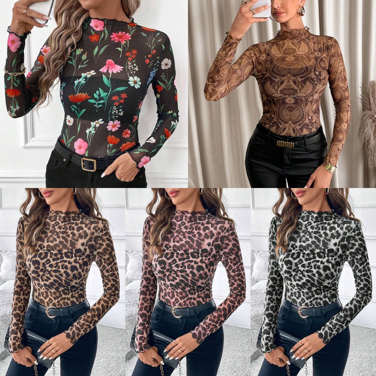 Women Sexy Leopard Mesh Fungus T-shirt