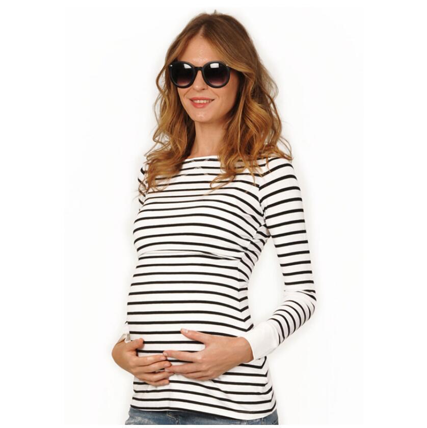 Multifunctional Maternity T-shirt Striped Long Sleeve Nursing Wear
