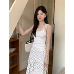 Sweet And Spicy Lace Stitching Floral Slim-fitting Suspenders Vest