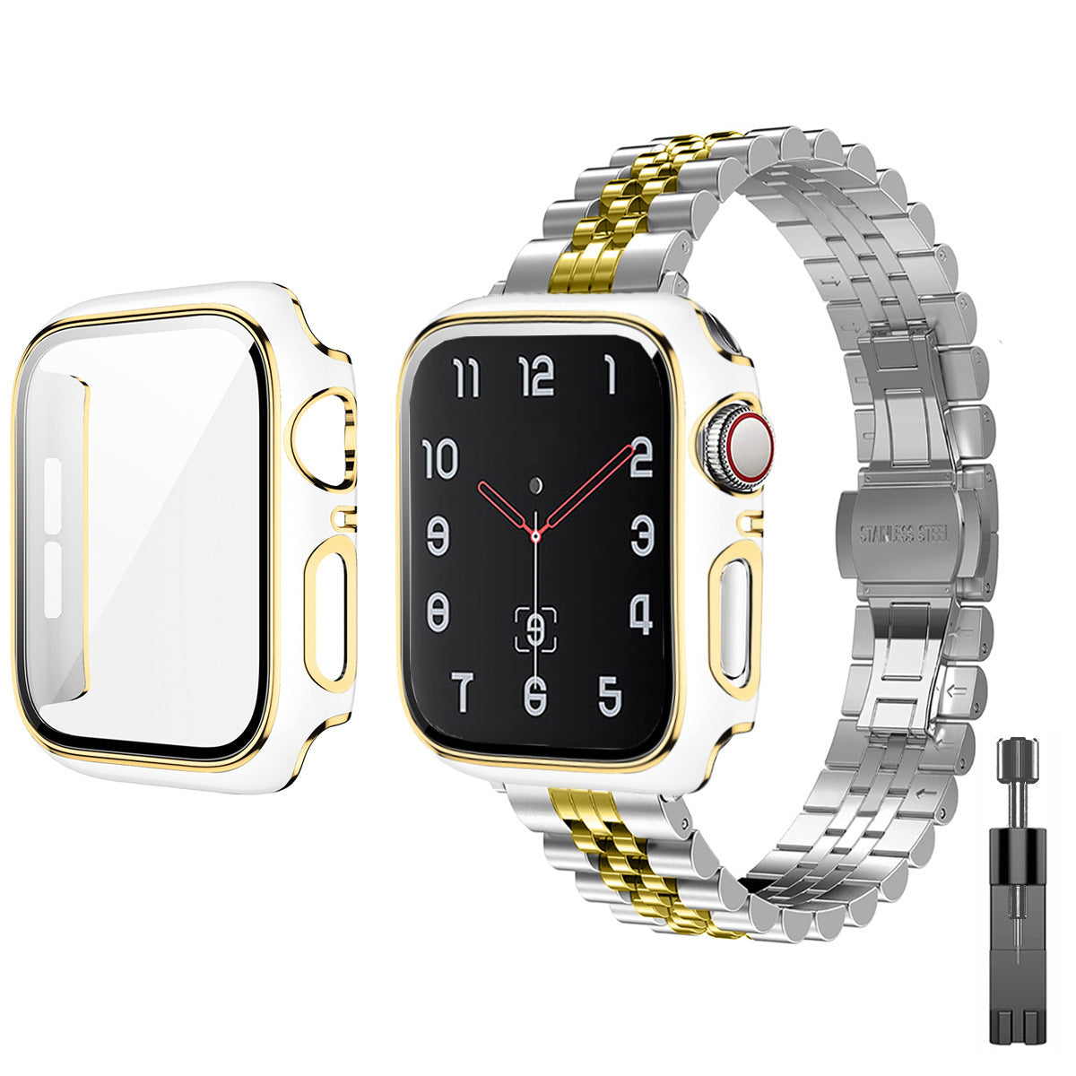 Stainless Steel Metal Five-bead Strap Double Color Shell Watchband Suit