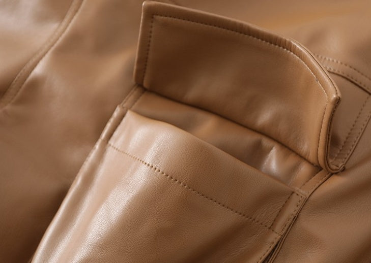 Women's Tooling Style Leather Jacket Jacket With Stand-up Collar