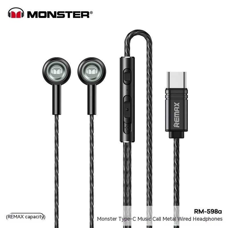 Monster Remax Metal In-Ears Earphone Tws Earbuds Wired Type-C Lightning Round Hole E-Sports Headphones For A Pple H Uawei Xiaomi