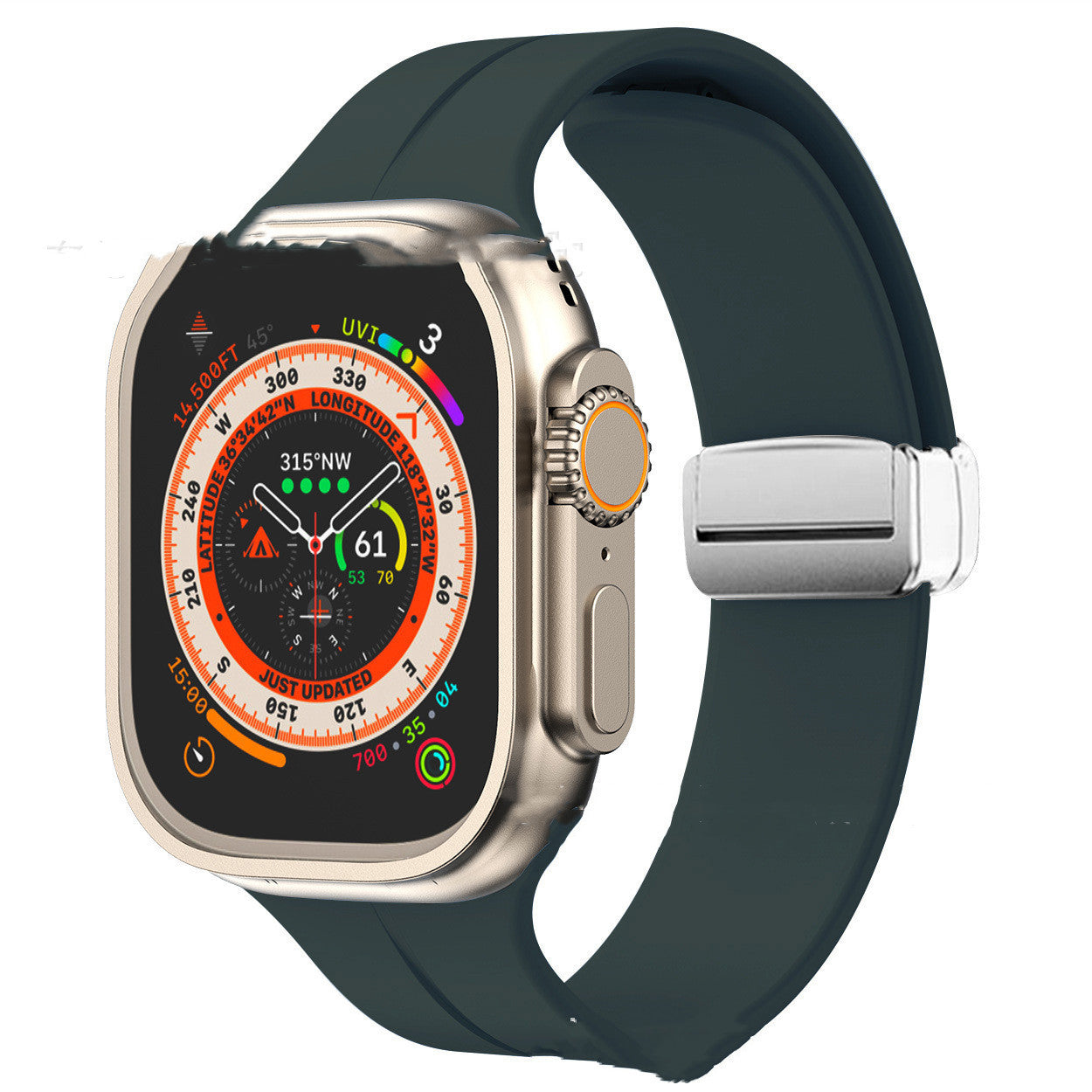 Magnetic Suction Folding Buckle Metal Strap Silicone