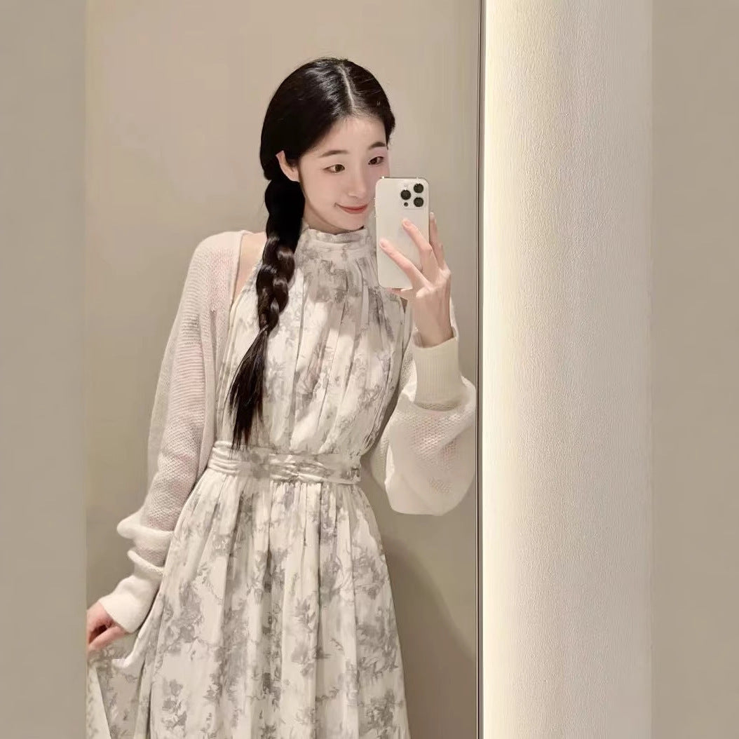 Retro Sleeveless Halter Fitted Waist Vest Dress