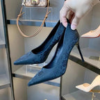 Pointed Toe Chinese Style Embroidery Low-cut High Heels Women's Stiletto Heel