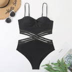 Women's Solid Color European And American Lace Up One-piece Bikini
